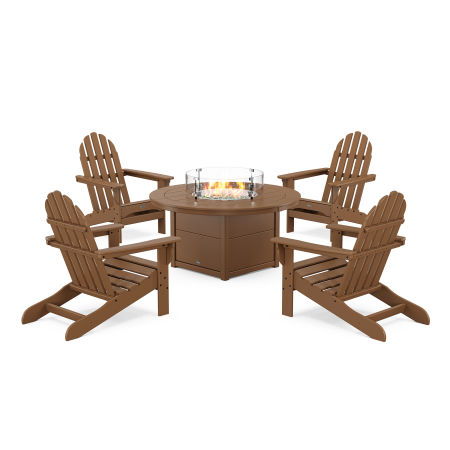 POLYWOOD Cape Cod Adirondack 5-Piece Set with Round Fire Pit Table in Tree House