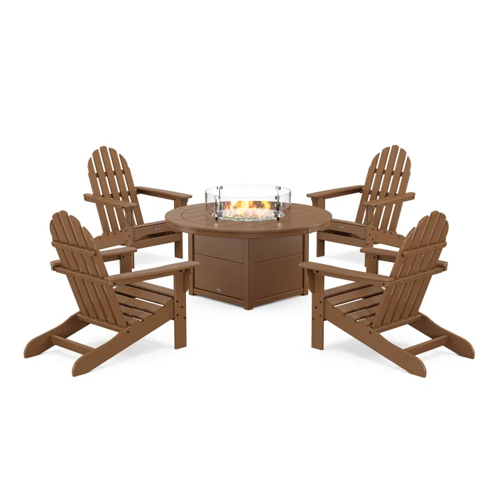 POLYWOOD Cape Cod Adirondack 5-Piece Set with Round Fire Pit Table