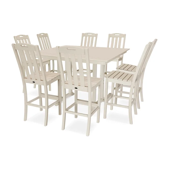 Trex Outdoor Furniture Yacht Club 9-Piece Farmhouse Trestle Side Chair Bar Set