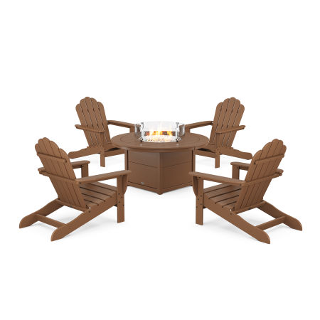 POLYWOOD 5-Piece Monterey Bay Oversized Adirondack Conversation Set with Fire Pit Table in Tree House