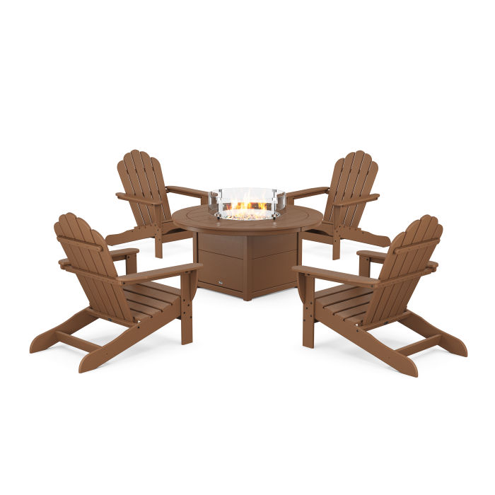 POLYWOOD 5-Piece Monterey Bay Oversized Adirondack Conversation Set with Fire Pit Table