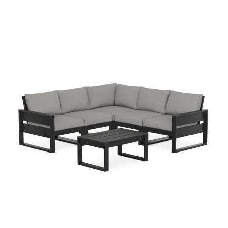 POLYWOOD Eastport 6 piece Deep Seating Sectional + Coffee Table Set in Charcoal Black / Grey Mist