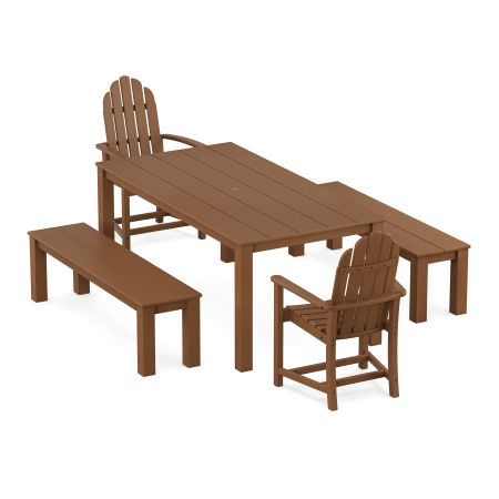 POLYWOOD Cape Cod Adirondack 5-Piece Parsons Dining Set with Benches in Tree House
