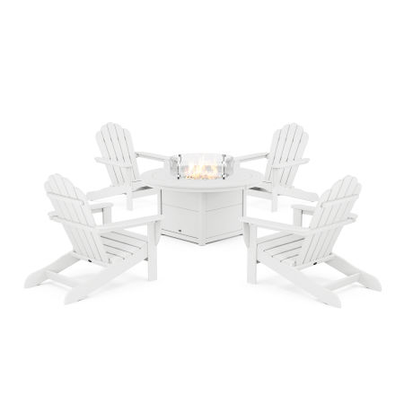 POLYWOOD 5-Piece Monterey Bay Oversized Adirondack Conversation Set with Fire Pit Table in Classic White