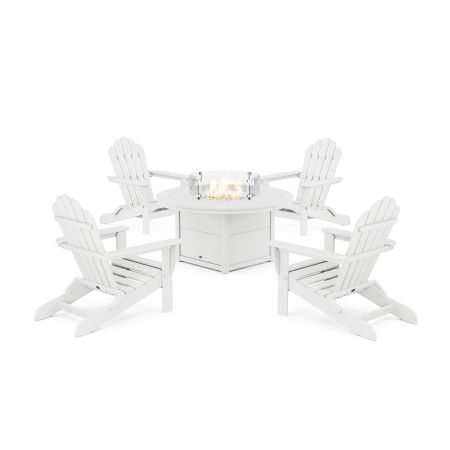POLYWOOD 5-Piece Monterey Bay Folding Adirondack Conversation Set with Fire Pit Table in Classic White