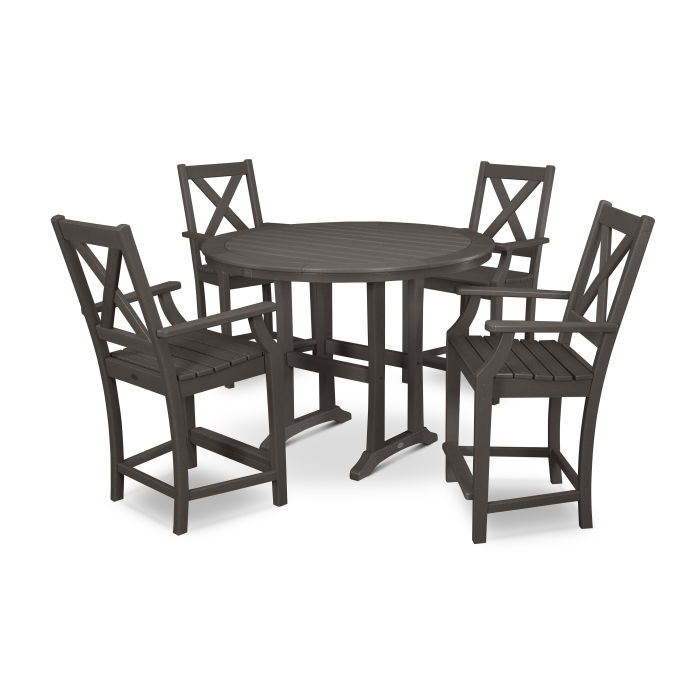 Braxton 5-Piece Nautical Trestle Arm Chair Counter Set in Vintage Finish
