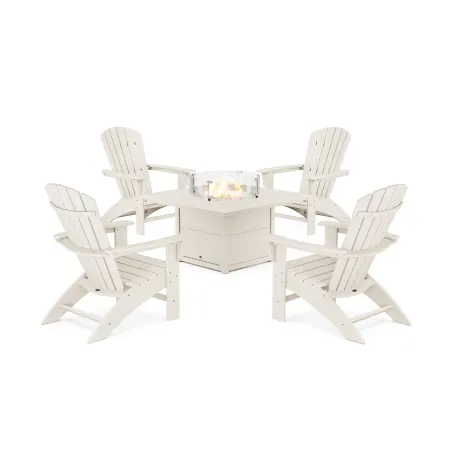 Trex Outdoor Furniture Yacht Club Adirondack 5-Piece Set with Square Fire Pit Table