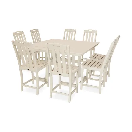 Trex Outdoor Furniture Yacht Club 9-Piece Farmhouse Trestle Side Chair Counter Set