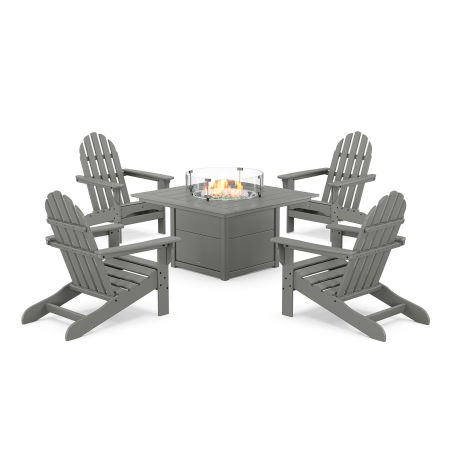 POLYWOOD Cape Cod Adirondack 5-Piece Set with Square Fire Pit Table in Stepping Stone