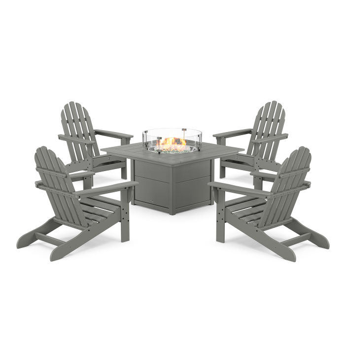 POLYWOOD Cape Cod Adirondack 5-Piece Set with Square Fire Pit Table