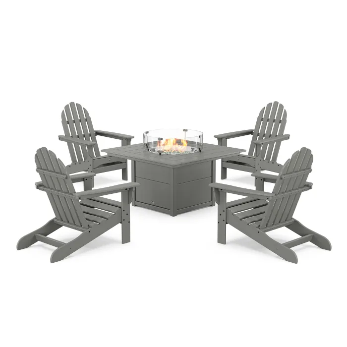 POLYWOOD Cape Cod Adirondack 5-Piece Set with Square Fire Pit Table