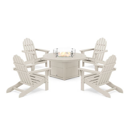 POLYWOOD Cape Cod Adirondack 5-Piece Set with Round Fire Pit Table in Sand Castle