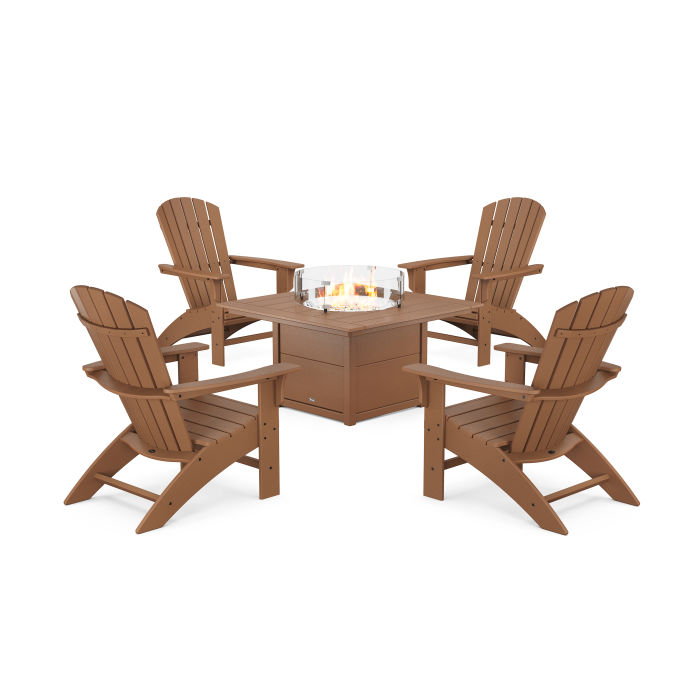 POLYWOOD Yacht Club Adirondack 5-Piece Set with Square Fire Pit Table