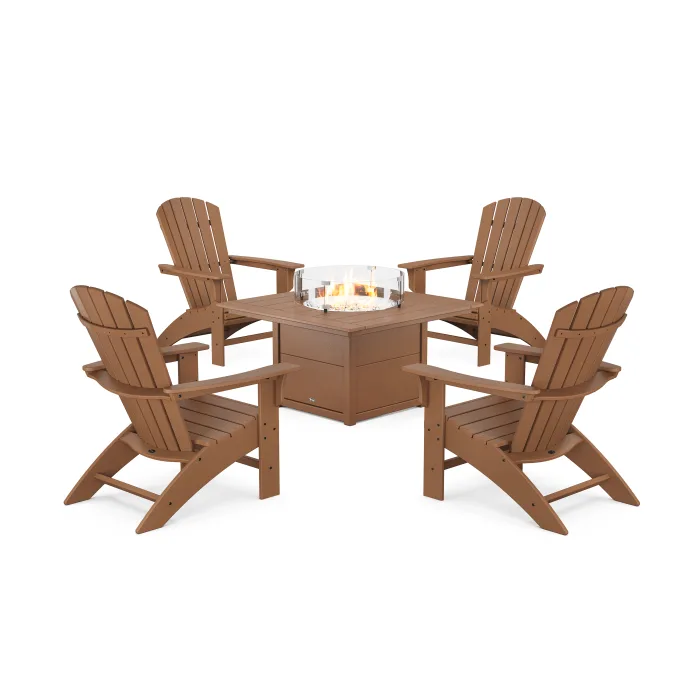POLYWOOD Yacht Club Adirondack 5-Piece Set with Square Fire Pit Table