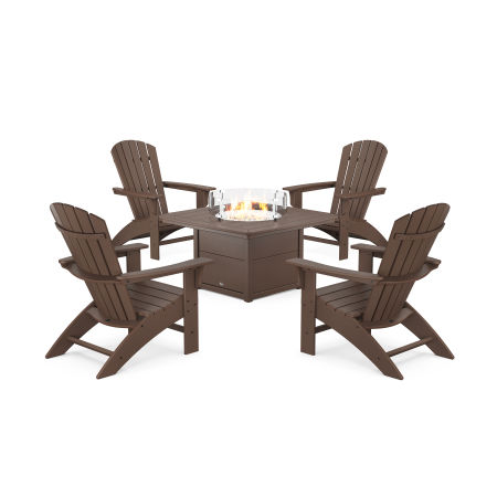 POLYWOOD Yacht Club Adirondack 5-Piece Set with Fire Pit Table in Vintage Lantern