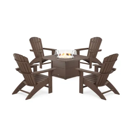POLYWOOD Yacht Club Adirondack 5-Piece Set with Fire Pit Table in Vintage Lantern