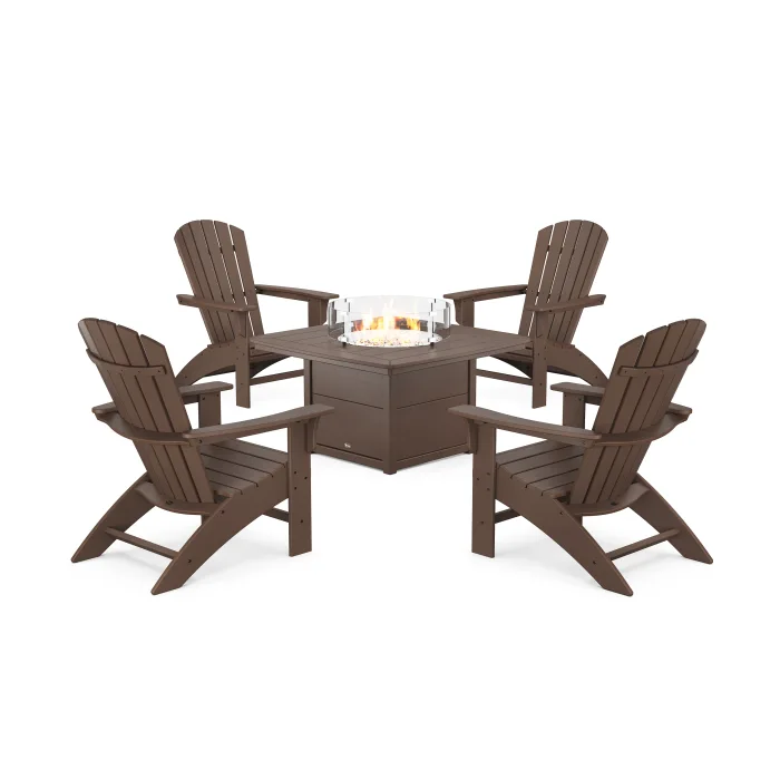 POLYWOOD Yacht Club Adirondack 5-Piece Set with Fire Pit Table
