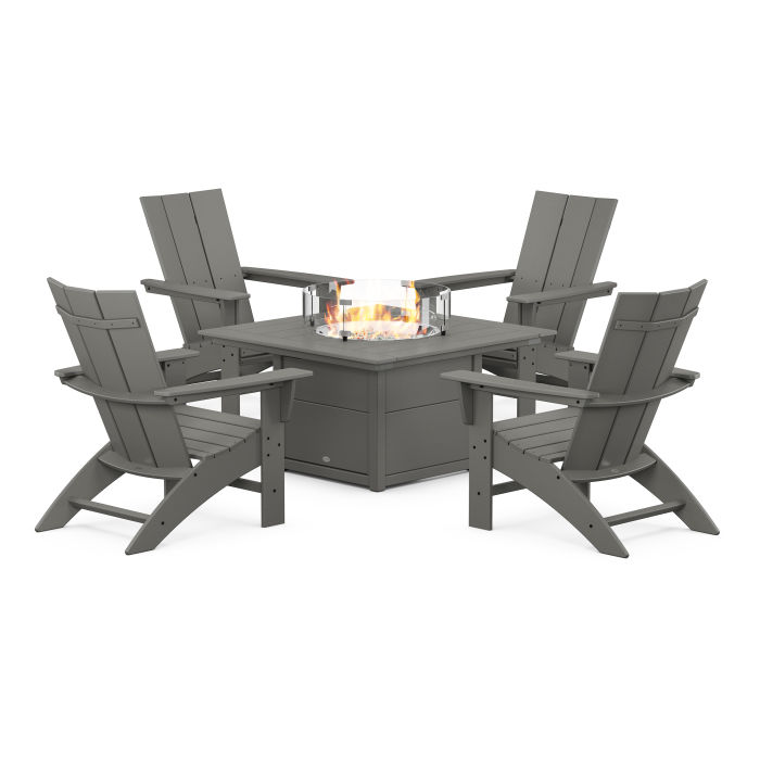 Modern Curveback Adirondack 5-Piece Conversation Set with Fire Pit Table