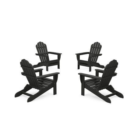 POLYWOOD 4-Piece Monterey Bay Folding Adirondack Chair Conversation Set in Charcoal Black