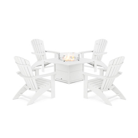 POLYWOOD Yacht Club Adirondack 5-Piece Set with Square Fire Pit Table in Classic White
