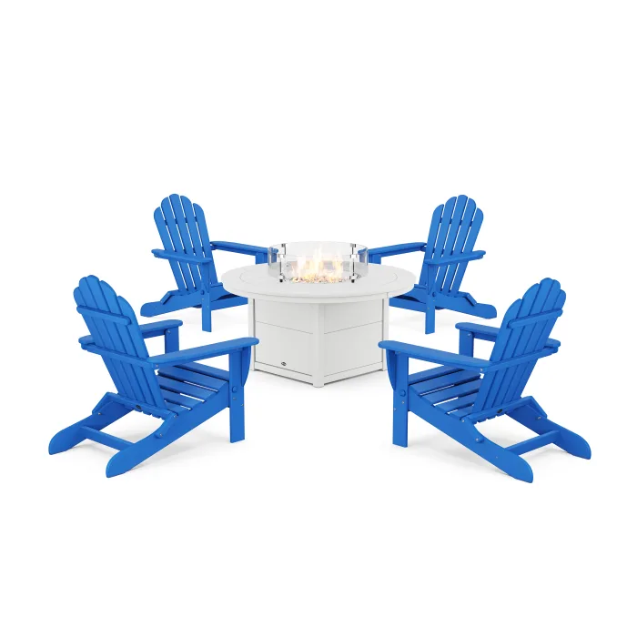 POLYWOOD 5-Piece Monterey Bay Folding Adirondack Conversation Set with Fire Pit Table