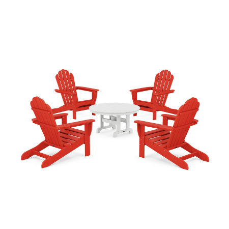 POLYWOOD 5-Piece Monterey Bay Adirondack Chair Conversation Group in Sunset Red