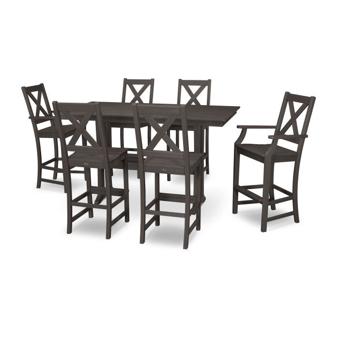 Braxton 7-Piece Farmhouse Trestle Bar Set in Vintage Finish