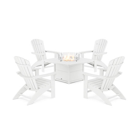 POLYWOOD Yacht Club Adirondack 5-Piece Set with Fire Pit Table in Classic White