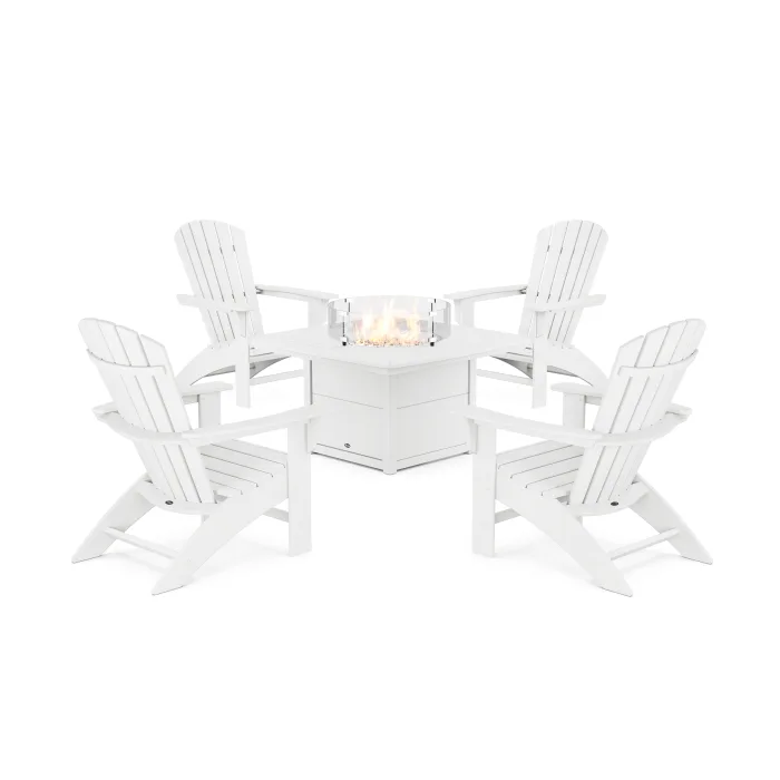 POLYWOOD Yacht Club Adirondack 5-Piece Set with Fire Pit Table