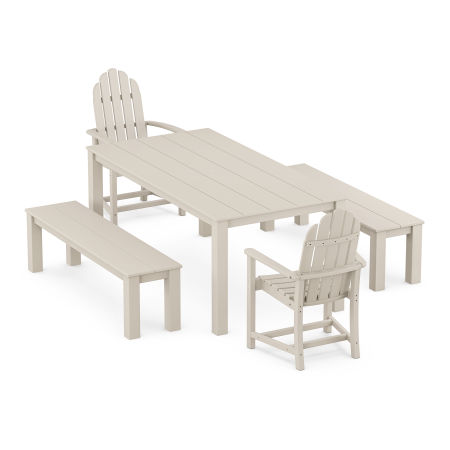 POLYWOOD Cape Cod Adirondack 5-Piece Parsons Dining Set with Benches in Sand Castle