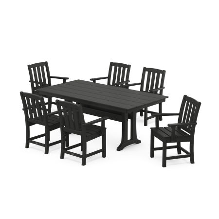 POLYWOOD Cape Cod Arm Chair 7-Piece Farmhouse Dining Set with Trestle Legs in Charcoal Black