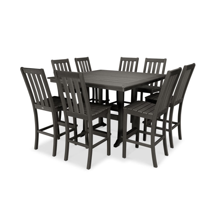 Vineyard 9-Piece Nautical Trestle Bar Set in Vintage Finish
