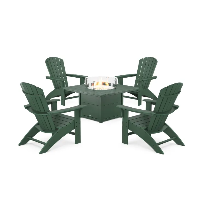 POLYWOOD Yacht Club Adirondack 5-Piece Set with Square Fire Pit Table