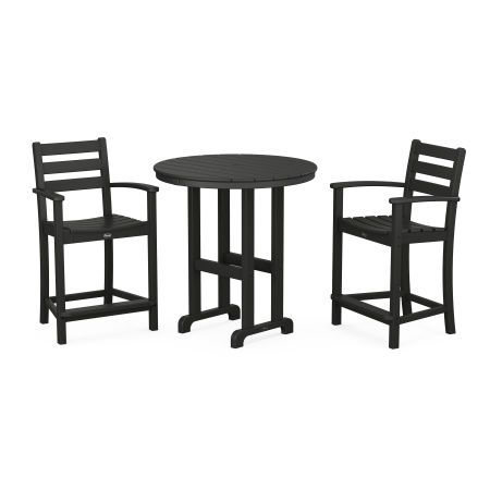 POLYWOOD Monterey Bay 3-Piece Arm Chair Counter Set in Charcoal Black