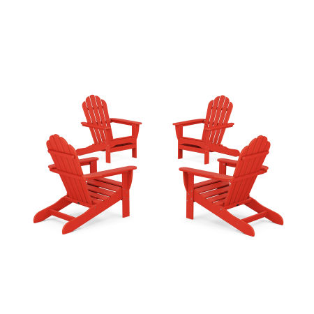 POLYWOOD 4-Piece Monterey Bay Adirondack Chair Conversation Set in Sunset Red