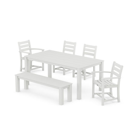 POLYWOOD Monterey Bay 6-Piece Parsons Dining Set with Bench in Classic White