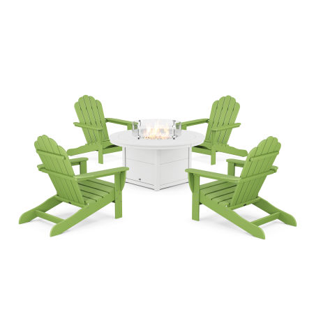 POLYWOOD 5-Piece Monterey Bay Oversized Adirondack Conversation Set with Fire Pit Table in Lime