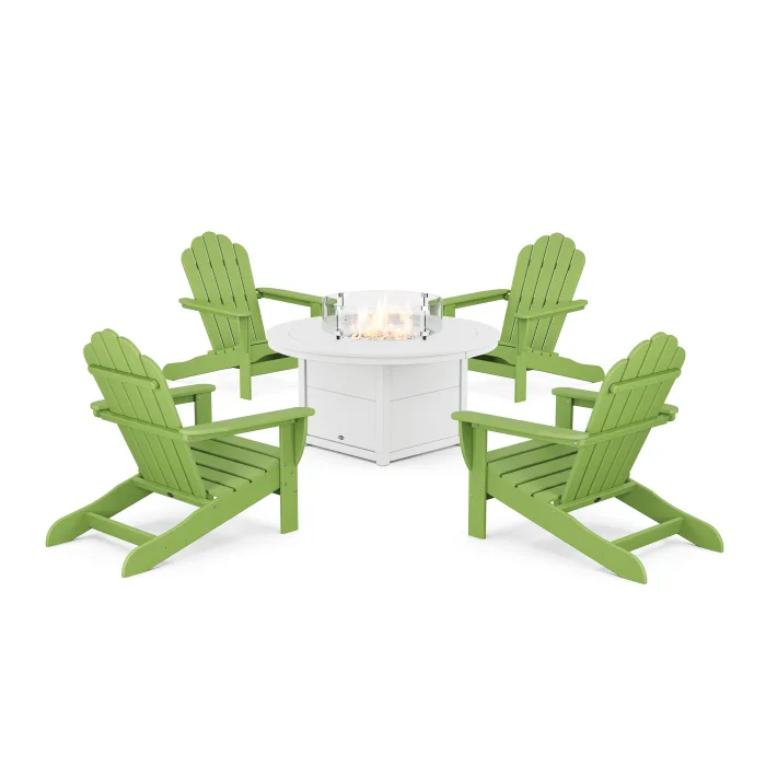 POLYWOOD 5-Piece Monterey Bay Oversized Adirondack Conversation Set with Fire Pit Table