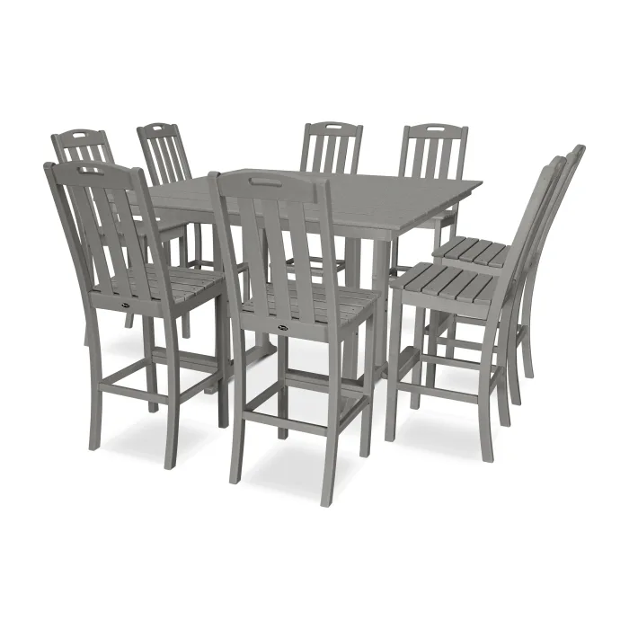 Trex Outdoor Furniture Yacht Club 9-Piece Farmhouse Trestle Side Chair Bar Set