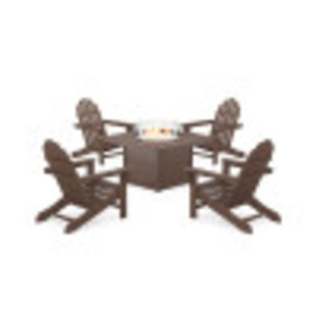 POLYWOOD Cape Cod Adirondack 5-Piece Set with Yacht Club Fire Pit Table in Vintage Lantern