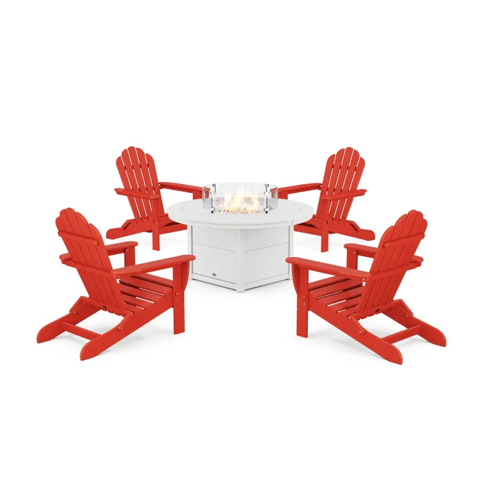 POLYWOOD 5-Piece Monterey Bay Folding Adirondack Conversation Set with Fire Pit Table