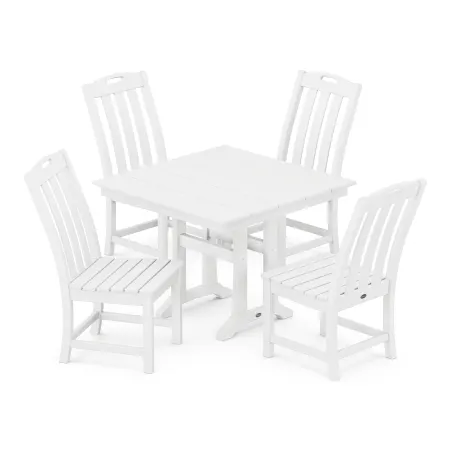 POLYWOOD Yacht Club 5-Piece Farmhouse Trestle Side Chair Dining Set in Classic White