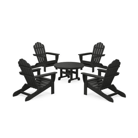 POLYWOOD 5-Piece Monterey Bay Folding Adirondack Chair Conversation Group in Charcoal Black