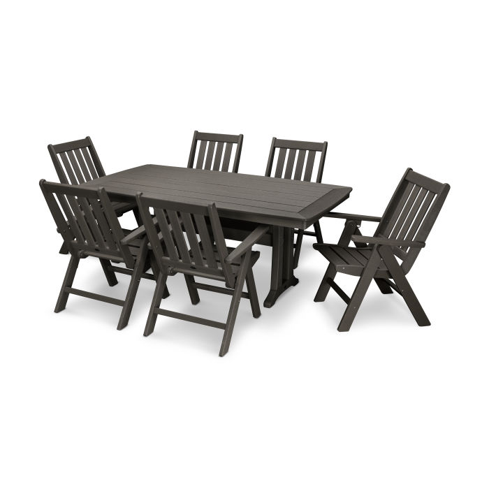 Vineyard 7-Piece Nautical Trestle Folding Dining Set in Vintage Finish