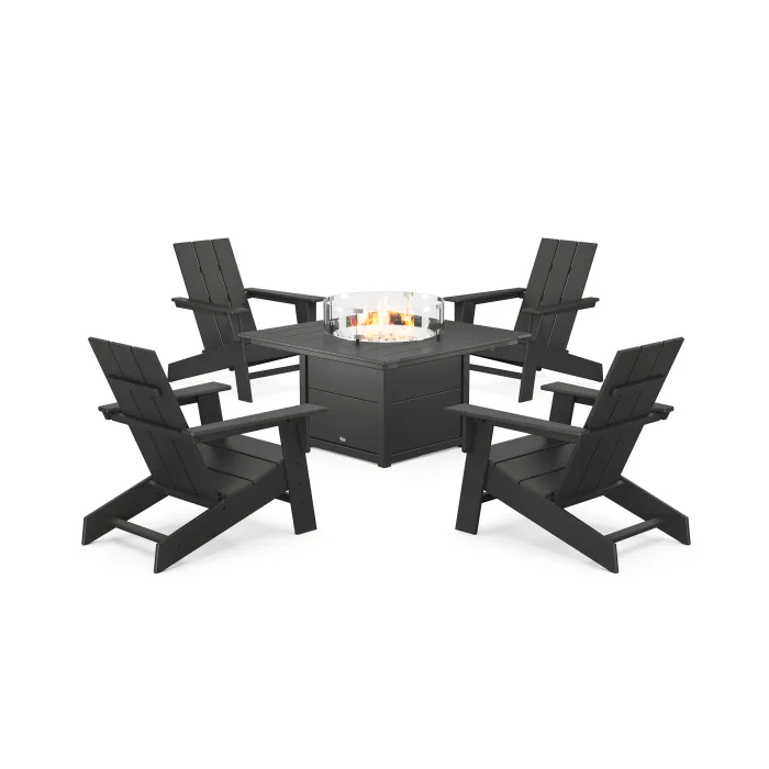 POLYWOOD Eastport Modern Adirondack 5-Piece Set with Square Fire Pit Table