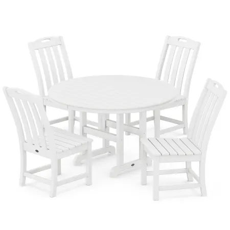 POLYWOOD Yacht Club 5-Piece Round Side Chair Dining Set in Classic White