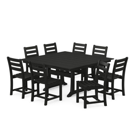 POLYWOOD Monterey Bay 9-Piece Farmhouse Trestle Dining Set in Charcoal Black