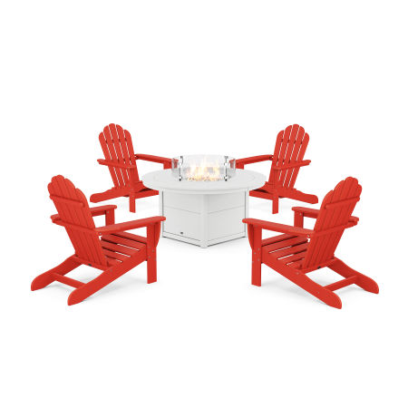 POLYWOOD 5-Piece Monterey Bay Adirondack Conversation Set with Fire Pit Table in Sunset Red