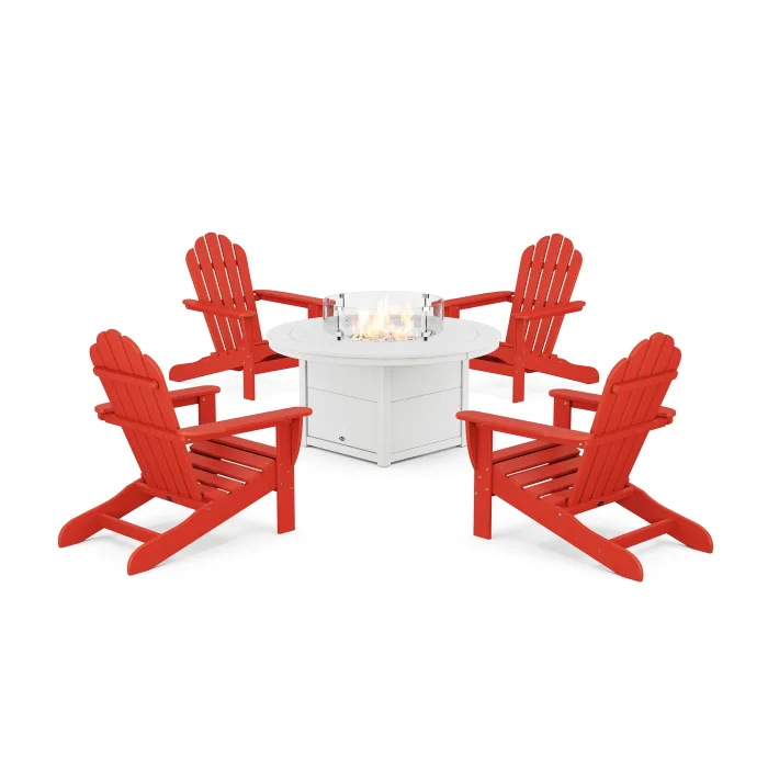 POLYWOOD 5-Piece Monterey Bay Adirondack Conversation Set with Fire Pit Table