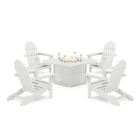 POLYWOOD Cape Cod Adirondack 5-Piece Set with Square Fire Pit Table in Classic White